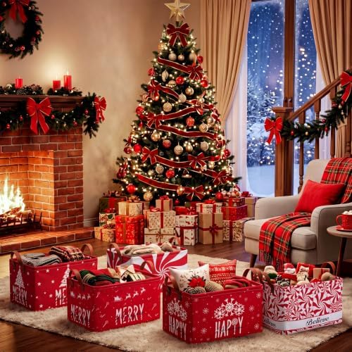 CHENGU 6 Pack Christmas Baskets Collapsible Retro Christmas Storage Bins - Image 6