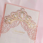 Hosmsua 50PCS Blank Pink Quinceanera Invitations Kit 5x7.3 Inch Laser Cut Floral Gold Crown Pocket Quinceanera Invitation Cards with Envelopes for Birthday Bridal Shower Invite - Image 6