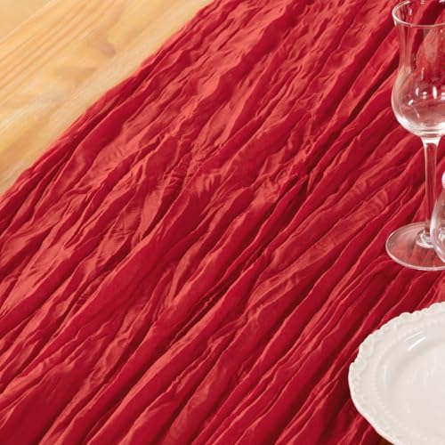 DeZerlor Red Cheesecloth Table Runners 6 Pack Christmas Runners - Image 6