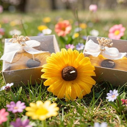 Wedding Favors for Guests Bulk Candle Favors Elegant Sunflower Candles – Baby Shower Communion Baptism Custom Bridal Shower Gifts, (10,20,30,50,100,150 Options Available in Customize Section) by GiftUp