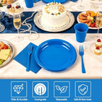 200pcs Disposable Royal Blue Plastic Party Plates and Napkins for Birthday - Image 3
