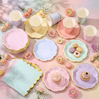 Yungyan 216 Pcs 72 Guest Pastel Paper Plates and Napkins Sets Pastel Party Supplies Gold Foil Scalloped 6" Plates 9 oz Cups Disposable Tableware Set for Birthday Wedding Baby Shower Supplies - Image 5