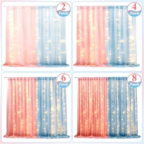 Ledido 10×8ft Pink Blue Tulle Backdrop Curtains with Light(4 Panels 5×8ft) - Image 4