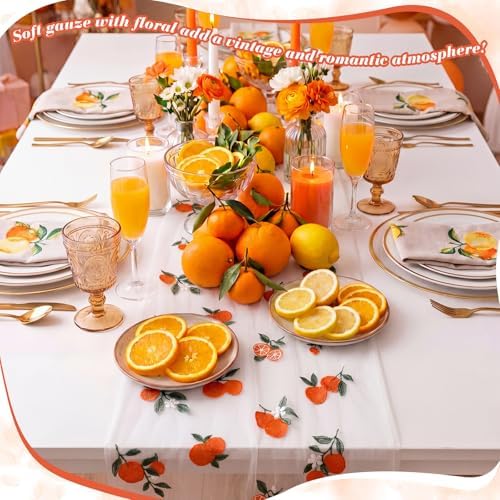 Mindsoft 3 Pcs Orange Cuties Table Runner, 10ft Tablecloth Little Cuties Baby Shower Decorations Gauze Embroidery Tulle Lace Runner Orange Fruit Decor for Table Wedding Birthday Bridal Baby Shower - Image 4
