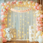 20x10ft Beige Tulle Backdrop Curtains with Lights String for Parties,Wrinkle Free Sheer Curtain with Lights Wedding Photo Backdop Drapes for Baby Shower Birthday Party Photography Home Decorations - Image 5