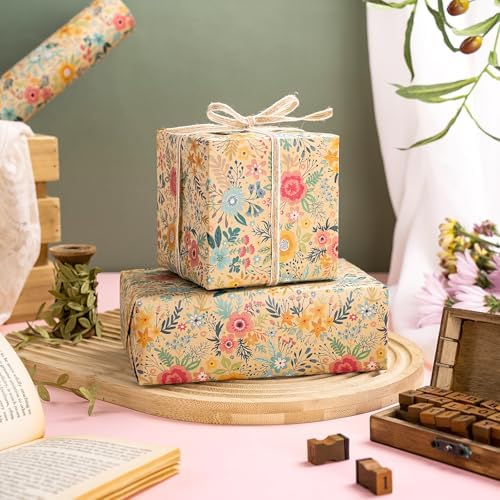 WRAPAHOLIC 30 Inch Jumbo Kraft Floral Wrapping Paper Roll - 30 Inch x 100 Feet Jumbo Roll - Spring Summer Garden Flower Design Perfect for Wedding, Bridal Shower, Birthday - Image 5