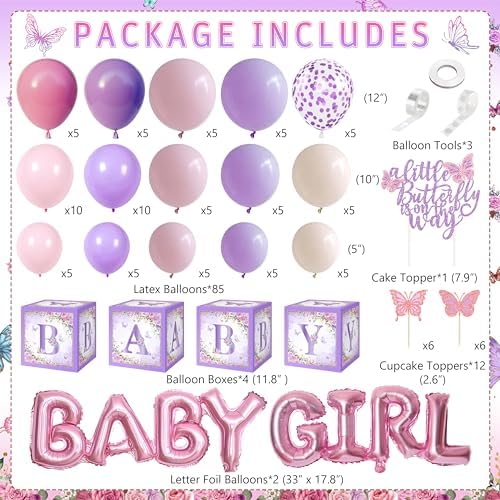 Butterfly Baby Shower Decorations for Girl Pink Purple Party Decoration Set - Image 2