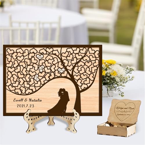 Personalized Tree of Life Wedding Guestbook Alternative with Wooden Heart Sign Custom Famliy Tree Wedding Drop Top Frame Rustic Wedding Decorations for Reception,C-Family Tree Guestbook-2 - Image 3