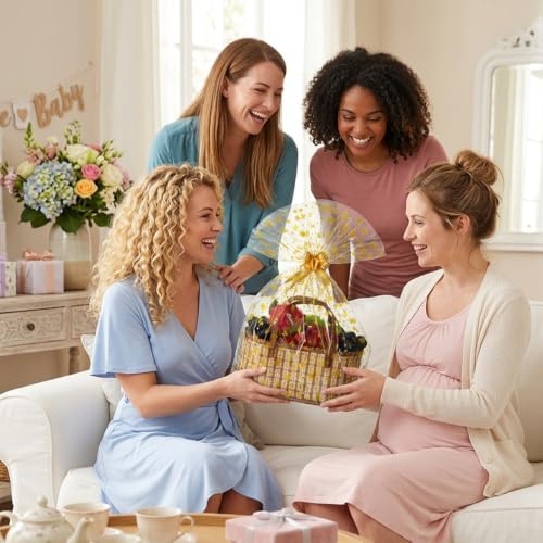 6 Pcs Gift Baskets Empty, Large Foldable Woven Gift Basket Set with Handles, 35x20x15CM Bamboo Baskets for Gifts, 10 Gold Star Gift Bags, for Baby Shower, Mother's Day, Christmas, Housewarming - Image 6