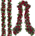Aneco 4 Pack 32 FT Burgundy Flower Garland Artificial Rose Vines Roses Fake Vine Flowers Plants Party Supplies for Holiday Wedding Garden Craft Art Decoration by Aneco