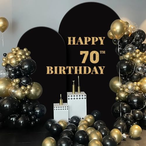 Set of 2 Arch Backdrop Cover 7.2FT, 6FT Black and Happy 50th 60th 70th Birthday Decal Sign - Adjustable Arch Covers Stretchy Backdrop for Wedding Birthday Party Baby Shower Decoration - Image 5