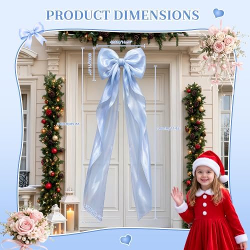 Big Blue Bow Coquette Room Decor, 16x85 Inch Large Christmas Bows for Birthday Decorations, Christmas Tree Topper, Girl Room Decor, Bachelorette, Wedding, Baby Shower, Front Door, Wreath (Blue) - Image 2