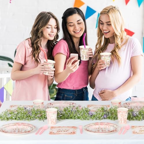 Dandat 350 Pcs Baby Shower Set, Floral, Pink - Image 5