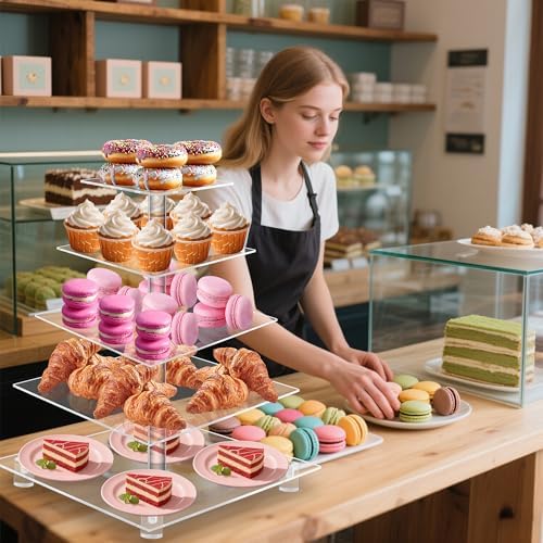 YestBuy Cupcake Stand, 5 Tier Square Cupcake Tree Tower, Clear Cupcake Holder, Pastry Display Rack for Party, Wedding, Baby Shower - Image 4