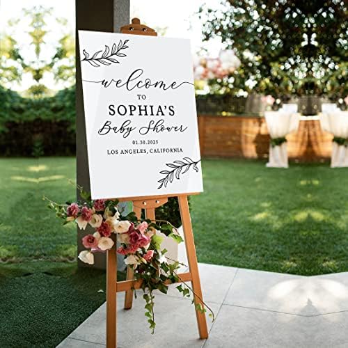 Andaz Press 16"X20" White Personalized Acrylic Baby Shower Welcome Sign, Gender Neutral Large Custom Welcome Baby Shower Sign For Easel Stand, Rustic Laurel Leaves Acrylic Baby Shower Sign - Image 4