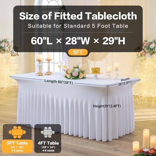 Spandex Tablecloth 5FT Rectangle Table Cover 4 Pack White Wrinkle-Free - Image 3