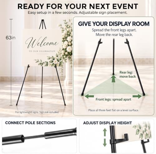 Nicpro 6 Pack 63 Inches Easel Stand for Sign, Black, with Carry Bags - Image 5