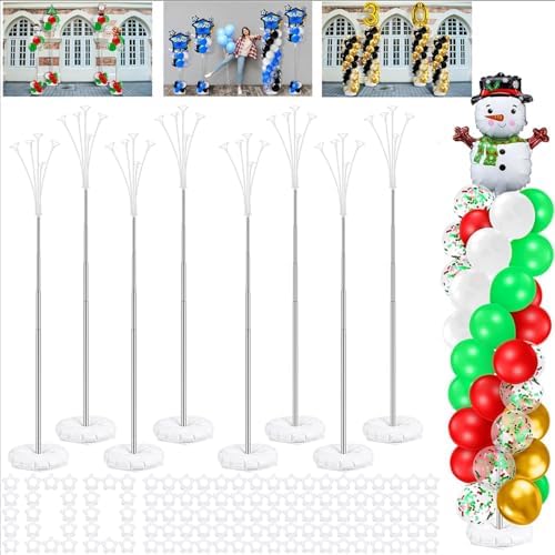 Kasyat 8 Sets 9.1ft Balloon Column Stand Kit for Floor Adjustable Balloon Pillars Arch Tower with Weight Base and 50 Rings Metal Backdrop Stands for Baby Shower Party - Image 2