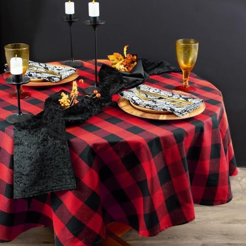 DII Buffalo Check Collection, Classic Farmhouse Tablecloth, 70" Round, Red & Black - Image 4
