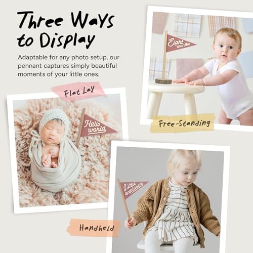 Baby Monthly Milestone Pennant Flag Signs | Natural Wood and Soft Felt | Baby First Year Photo Props, Nursery Decor, Newborn Birth Announcement, Baby Shower, Newborn Gift, Pregnancy Journey, Keepsake (Pink) - Image 2