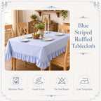 Striped Ruffled Tablecloth 60x120 Inch Cotton Polyester Striped Tablecloth Rectangular Fits 8-10 Seater Table Farmhouse Vintage Table Cover for Home Kitchen Baby Shower Birthday Party Picnic (Blue) - Image 4