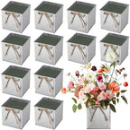 12 Pack Galvanized Square Vases with Floral Foam 3.5 Inch, Silver by Unknown