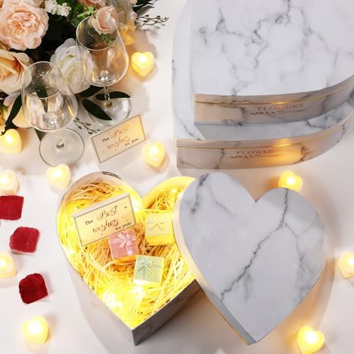 Glenmal 3 Pcs Heart Shaped Gift Boxes with Lids,White Marble - Image 3