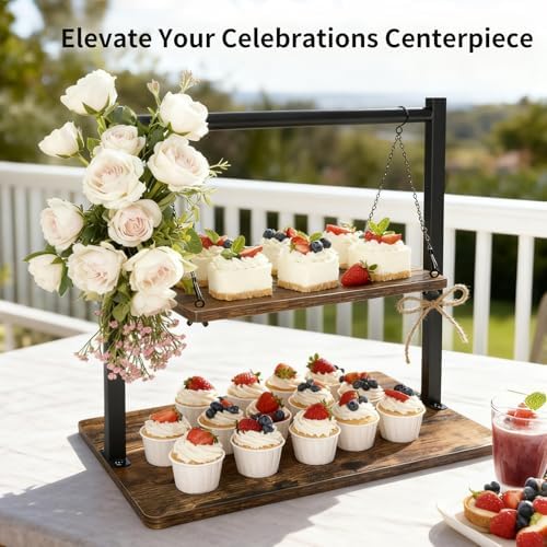 Cupcake Stand, Swing Wood Cupcake Stand Large Dessert Stand Cupcake Display Stand 2 Tier Tiered Serving Tray Cupcake Tower for Farmhouse Decor, Party Serving Tray, Vendor Dessert Table Display Set - Image 2