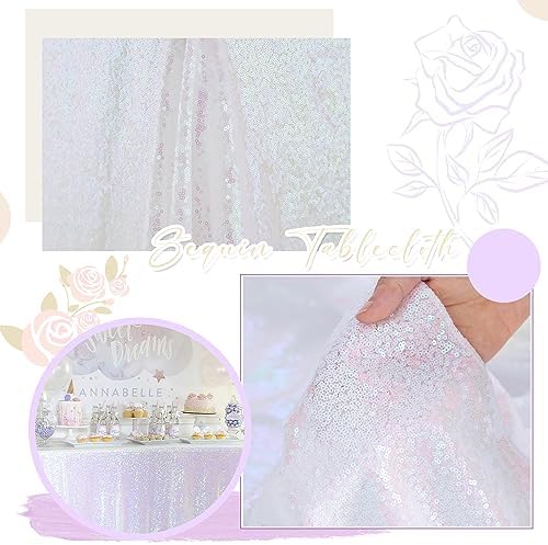 SoarDream Iridescent White Sequin Tablecloth 90"x132" Wedding Table Cloth - Image 3