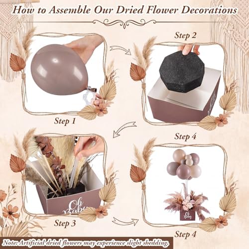 3 Set Boho Neutral Baby Shower Table Decor Set Include Balloon Letter Boxes Dried Pampas Grass Bouquet Neutral Table Centerpieces Decor for Boho Baby Shower Gender Reveal Party Supply - Image 4