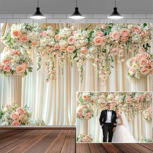 12X10FT Luxurious Castle Palace Wedding Photography Backdrop Pink Rose Floral Bridal Backdrop Anniversary Ceremony Background Girl Party Decorations Baby Shower Banner Mother's Day Photo Booth Props by VeiVian