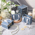Yeaqee 100 Pcs Mini Metallic Paper Gift Bags with Handle, Dusty Blue, Silver - Image 5