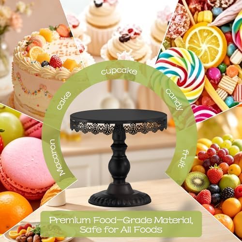 3 PCS Black Cake Stands (8"&10"&12" Plate), Cupcake Stand with a lace Hollow Border Metal Cake Stand Set for Birthday Party, Wedding, Anniversary, Baby Shower - Image 7