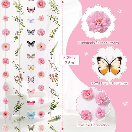 Dunzoom 10 Pack 82 ft 3D Wildflower Butterfly Garland Party Decor Set 6 Artificial Flower Floral Hanging Vine 4 Butterfly Banner for Spring Birthday Wedding Baby Shower Backdrop Wall Arch Supplies - Image 3