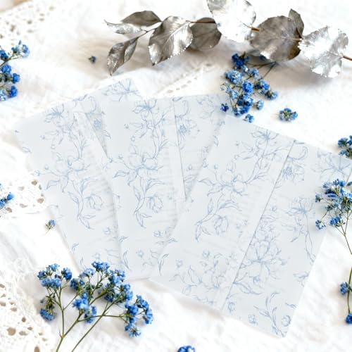 UNIQOOO 100 Pack Pre-Folded Dusty Blue Grace Bloom Vellum Jackets for 5x7 Invitations, 115GSM Transparent Vellum Jacket for Vintage Themed Wedding & Events - Image 5