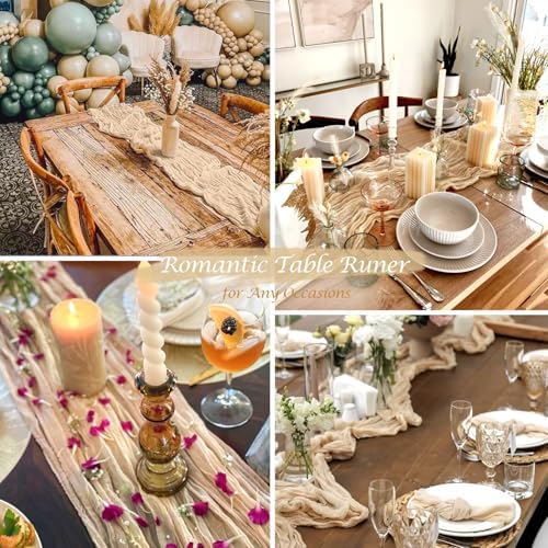 12 Pack Champagne Cheesecloth Table Runner 35x120 Inches, Summer Cheese Cloth Table Runner 10FT Boho Sheer Gauze Runner for Bridal Shower Wedding Baby Shower Party Decor - Image 5