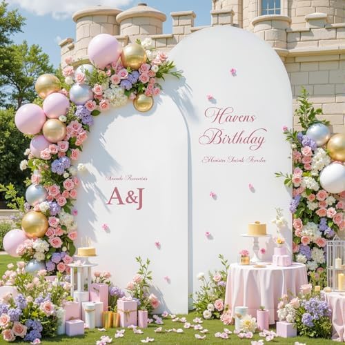 White Arch Backdrop Cover Set of 2 Birthday Party Arch Covers 7.2 and 6ft Wedding Arch Cover Stretchy Backdrop Bridal Baby Shower Birthday Arch Covers Spandex - Image 2
