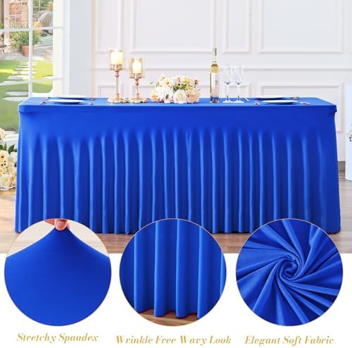 gogoparti 6 Pack Spandex Royal Blue Fitted Table Cloth for 8ft Rectangle Tables Blue Tablecloth Stretch Table Covers Banquet Wrinkle Free Tablecloths Skirt for Parties Wedding - Image 6