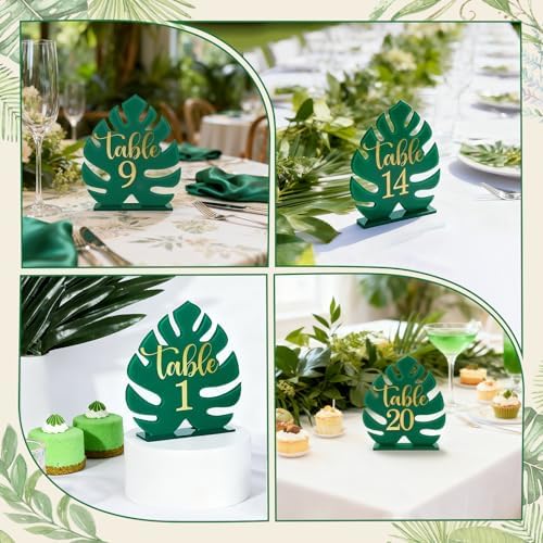 Palm Leaf Theme Wedding Acrylic Table Number 1-20 with 20Pcs Stands, 5"x7" Table Centerpiece Decor for Indoor Outdoor Tropical Safari Jungle Hawaiian Wedding Bridal Shower Anniversary - Image 2