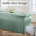 NSSONBEN 2 pk Sage Green Spandex Tablecloth for 6 Foot Rectangle Tables,Wrinkle Free Fitted Spandex Table Covers 6ft Stretch Table Cloths with Ruffle Skirt for Parties Weddings Banquet Baby Shower - Image 3