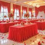 2 Pack 6ft Red Table Cloths Rectangle Tulle Tablecloth Fitted Red Tablecloths for 6 foot Rectangle Tables Spandex Table Covers for Parties Wedding Birthday Buffet Banquet Desk Tables Skirt - Image 5