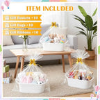10 Pack Empty Gift Baskets, 12x8x5 Small White Woven Cotton Rope Baskets with Gift Bags & Ribbons, Decorative Baby Shower Hamper, Nursery Storage Basket with Handles for Shelves - Image 2