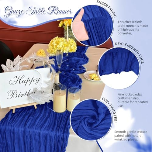 Royal Blue Boho Cheesecloth Table Runner 12 Pack 17x108 Inch Sheer Gauze - Image 3