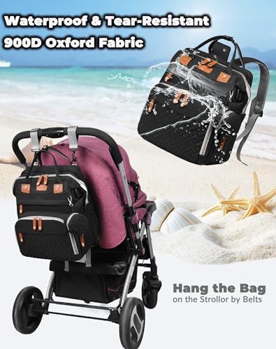 Astro alan Baby Diaper Bag with Changing Station, Waterproof Diaper Bag Backpack for Moms Dads with USB Charging Port, Baby Shower Gifts, Baby essentials, Black - Image 5