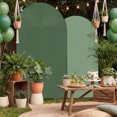 2 Set Wedding Arch Cover Green Ripple & Solid Color Stretchy Backdrop Cover - Image 6