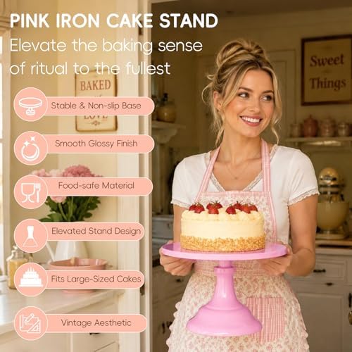 3 PCS Pink Round Cake Stand Set, Multi Size Metal Cupcake Holders Stand for Birthday Wedding Banquets, Pastry Display Holders for Holiday Party Dessert Display Table Decor (8"/10"/12" Plate) - Image 4