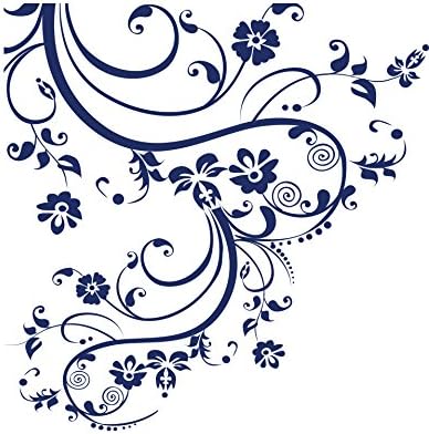 Navy Blue Swirl Flower Floral Design Wall Decal. (100" X 29") #262A by Stickerbrand