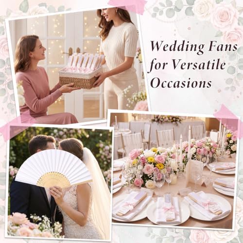 Beeveer 50 Sets Folding Wedding Fan Favor for Guest with Basket, Ready to Use Bulk White Folding Hand Paper Fan with Bow Ribbon Thank You Tag, Bridal Shower Wedding Party Favor Gift (Pink,Daisy) - Image 4