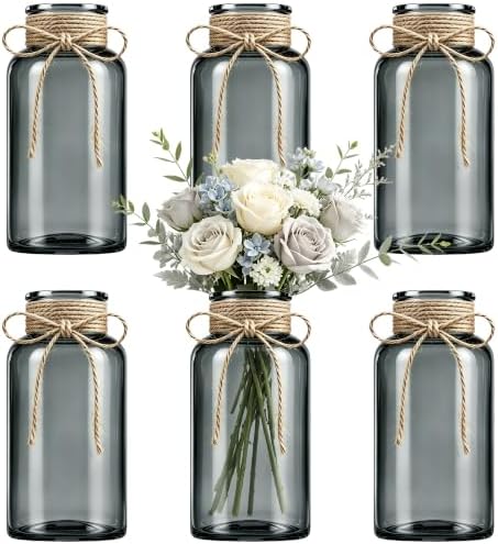 Mason Jar Glass Vases 6 Pack, Black Flower Vase for Centerpieces by Unknown