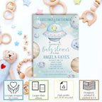 Amanda Creation Alien Outer Space Baby Shower Invitations for Boys, Space Themed Baby Shower Invitations, 20 Personalized 5x7 Double-Sided Cards with White Envelopes, Made in USA - Image 2